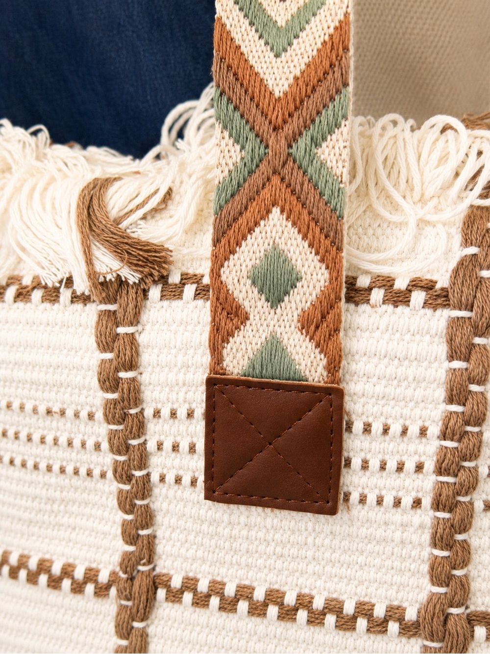 Eden Boho Fringe Tote Bag in Ivory - Picture 5 of 5